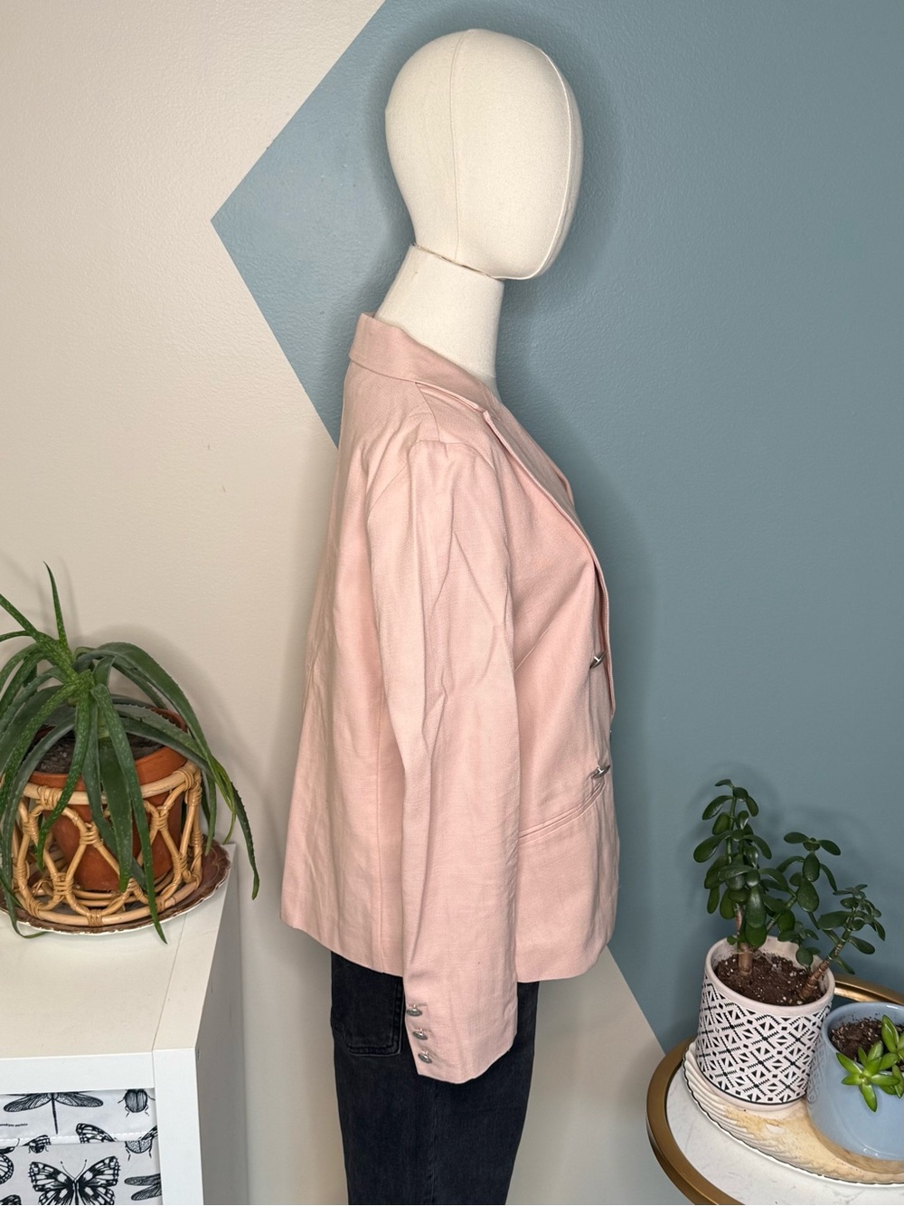 Evereve Blush Pink Military Button Double Breasted Cotton Blazer Medium - Picture 5 of 14